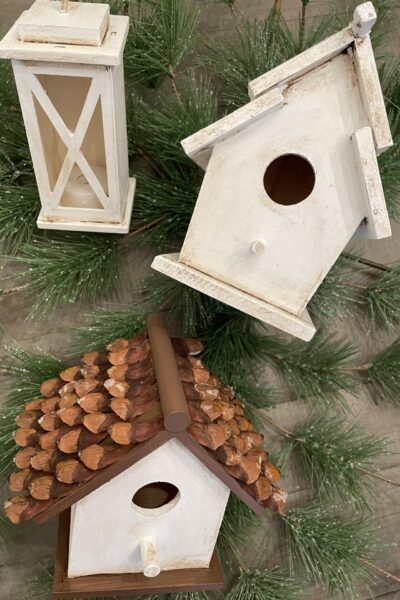 DIY wood birdhouse and lantern Christmas ornaments