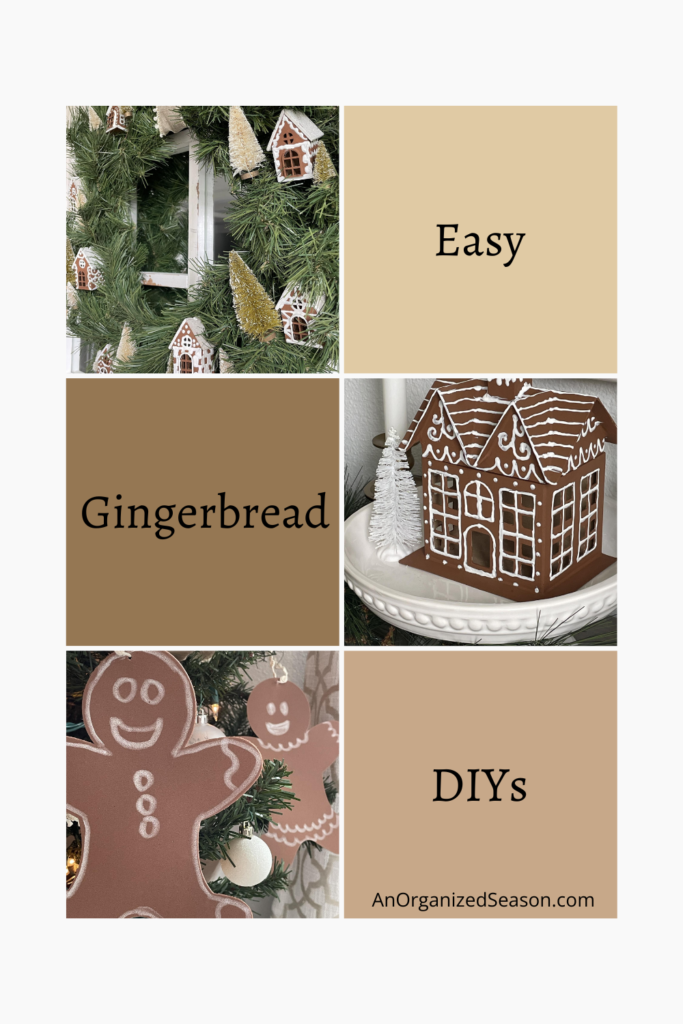 Gingerbread house, wreath, and ornaments