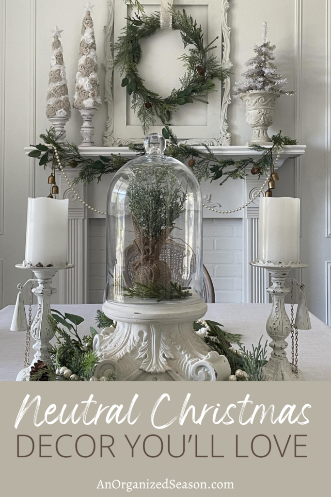 Neutral Christmas decor in dining room