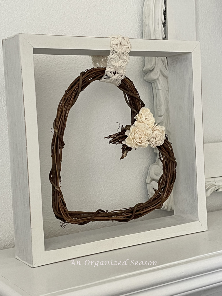 Heart grapevine wreath with dried flowers.