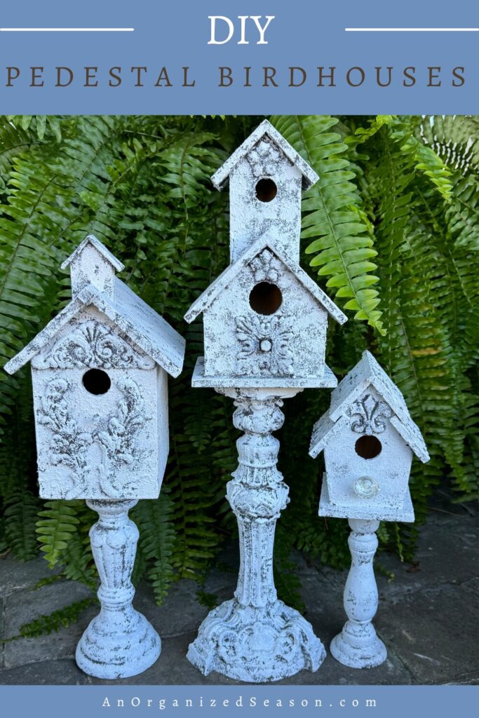 Three pedestal birdhouses