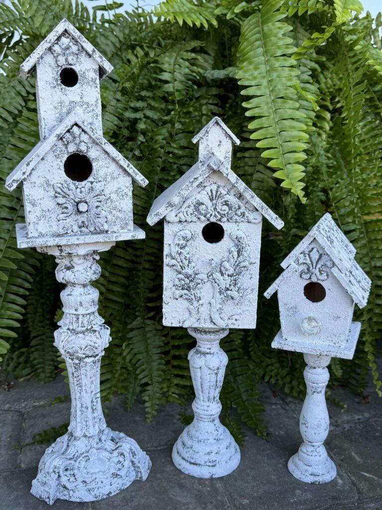 Three DIY pedestal birdhouses you can use for Spring decor.