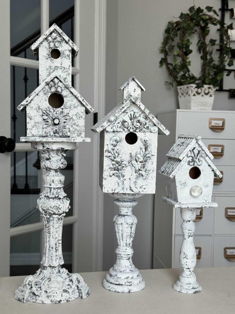 DIY pedestal birdhouses perfect for Spring decor. 