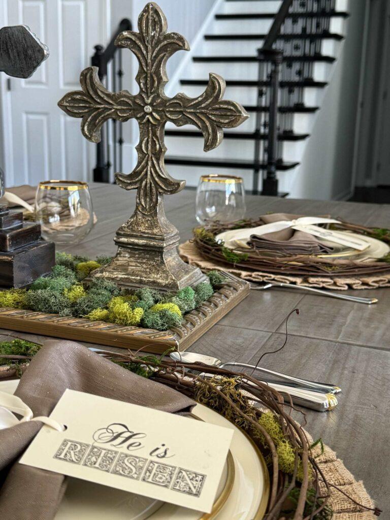 Dining table decorated for Easter.