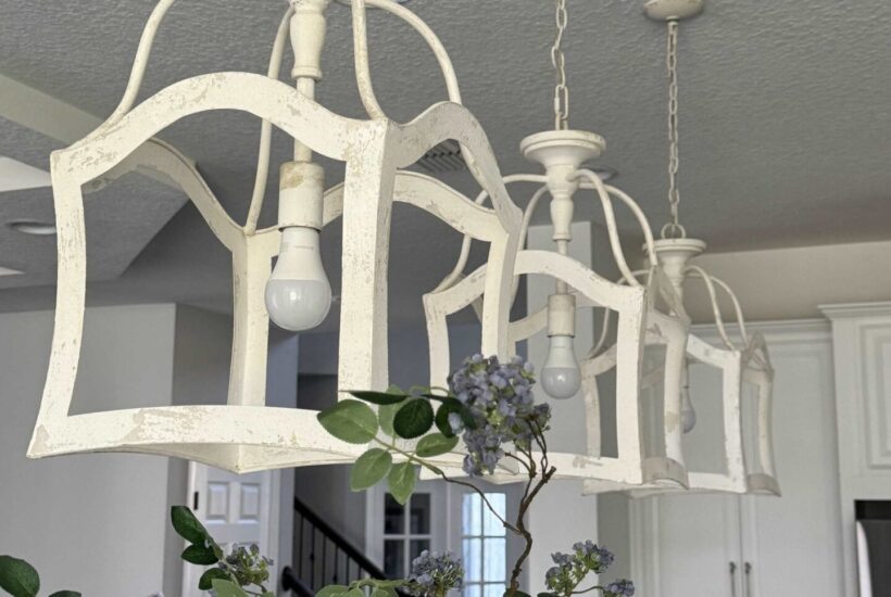 Three white pendant lights.