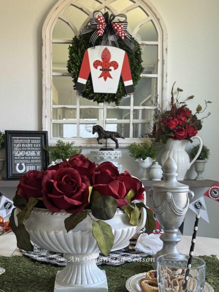 Eat in kitchen decorated for a KY Derby Party. 