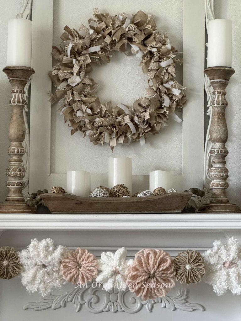 A fireplace decorated for Spring. 