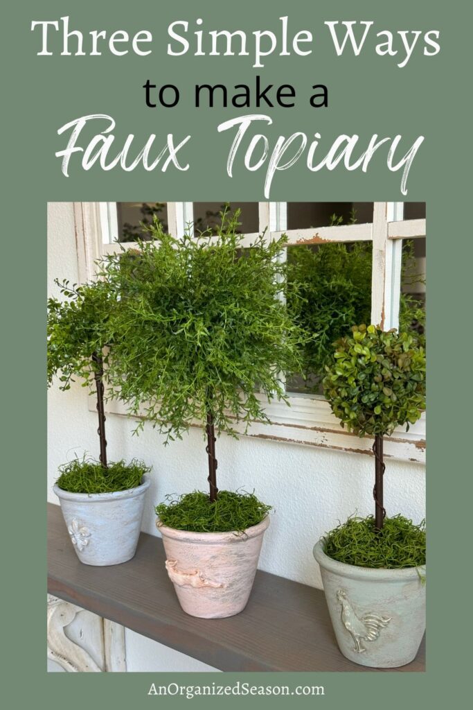 Three faux DIY topiary trees