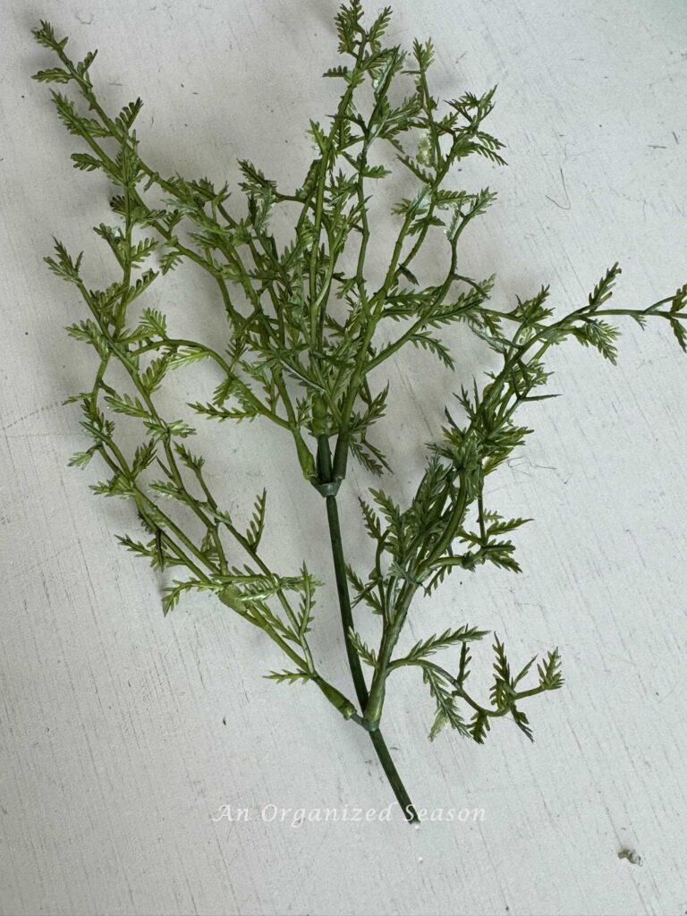 A cut greenery stem. 