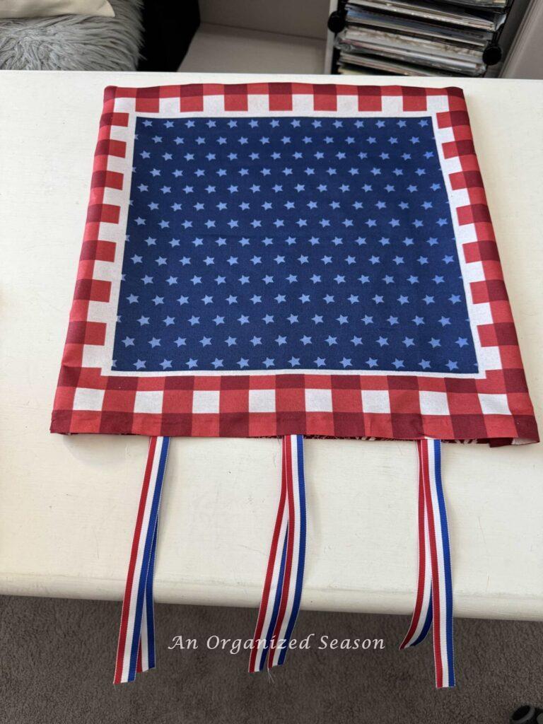 A patriotic pillow cover. 
