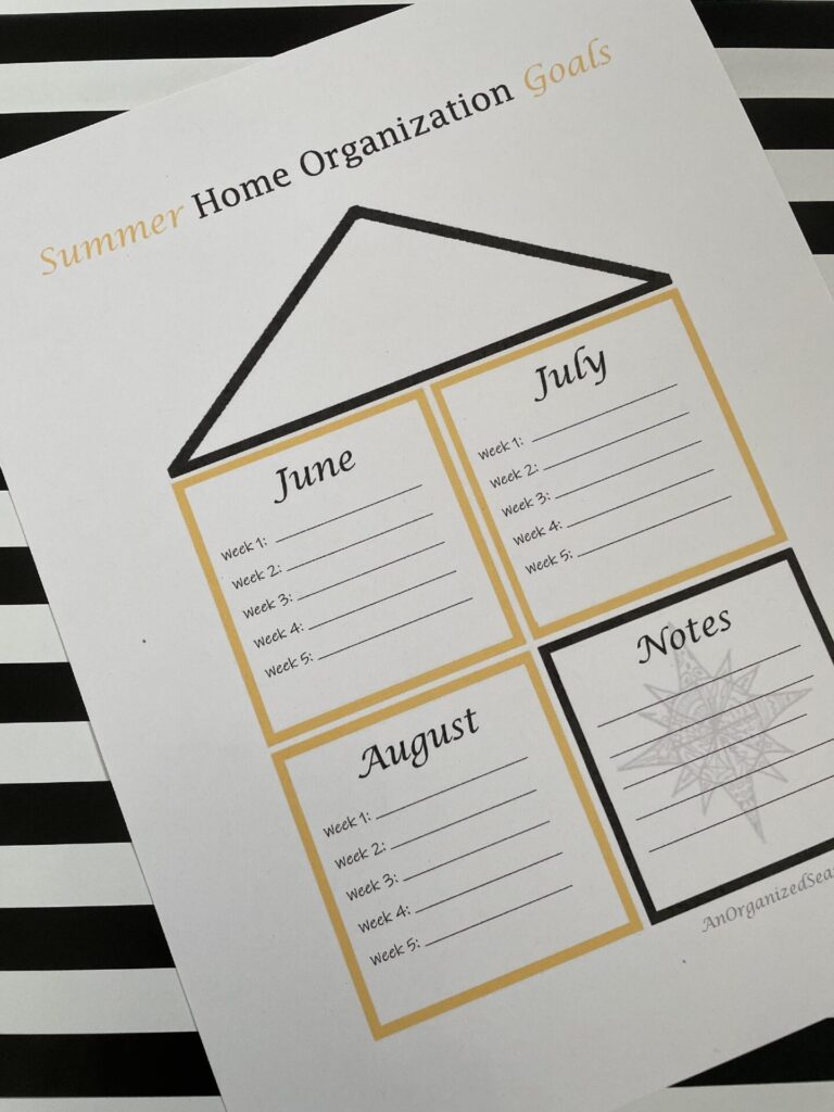 Join the challenge and use this home organization goals calendar sheet. 