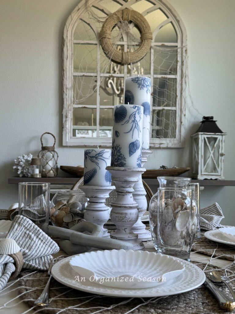 Table decorated with a coastal theme for Father's Day.