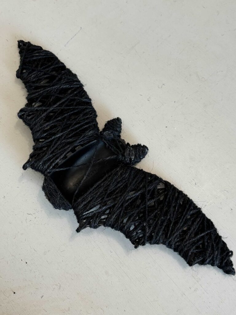 The back of a DIY Halloween bat. 