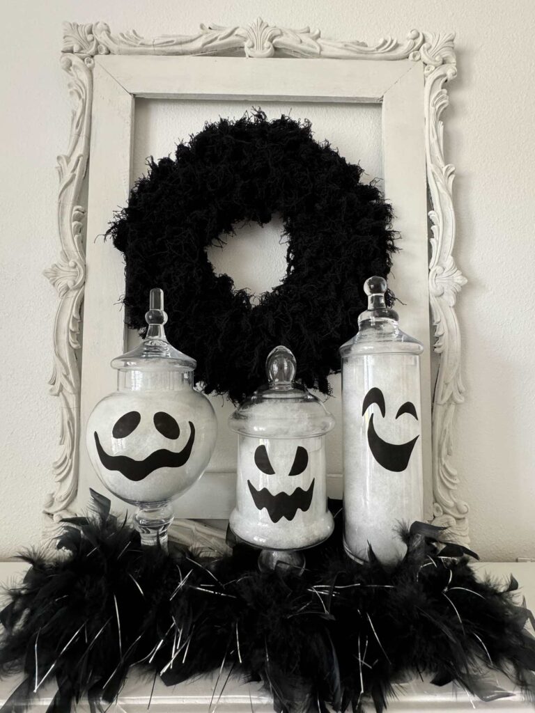 Apothecary jars decorated for Halloween.. 