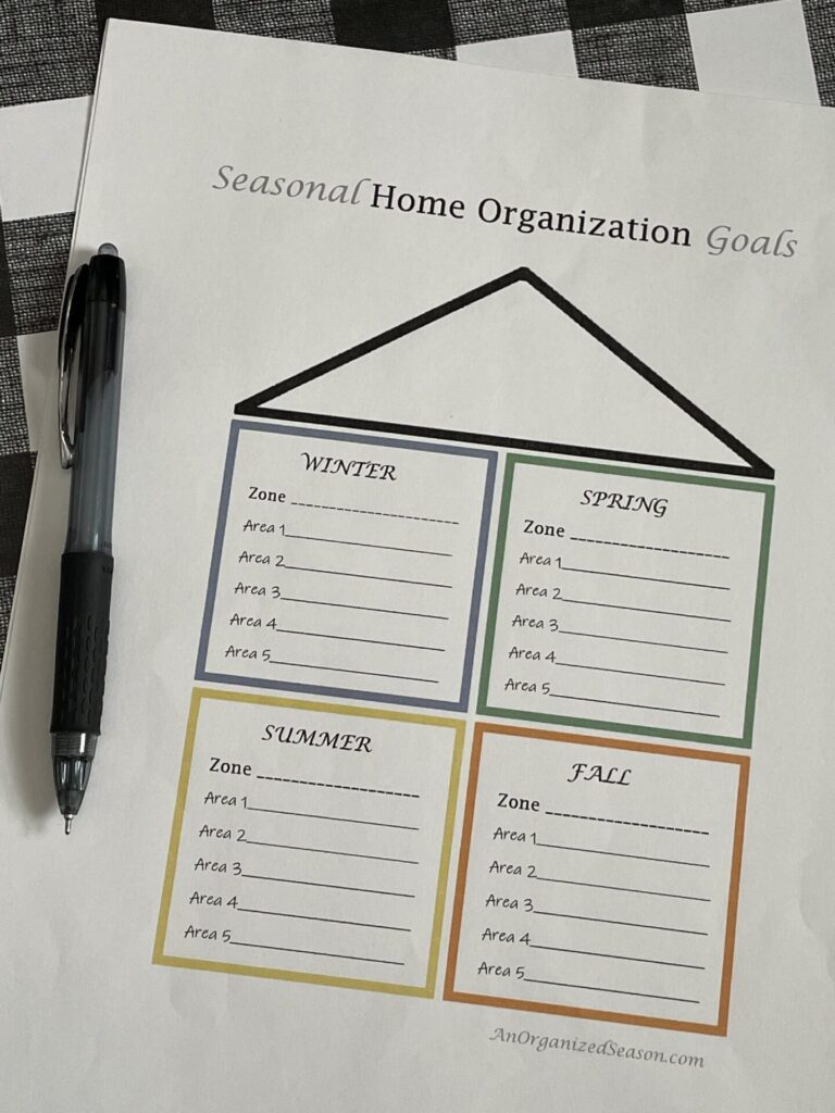 A blank goal sheet for the home organization challenge. 