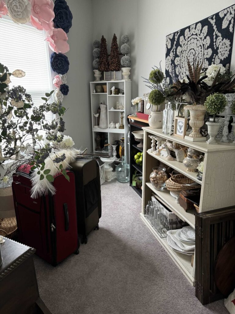 A cluttered storage room.