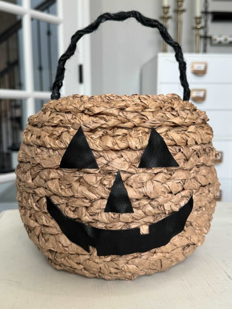 Pumpkin basket with leather face! 