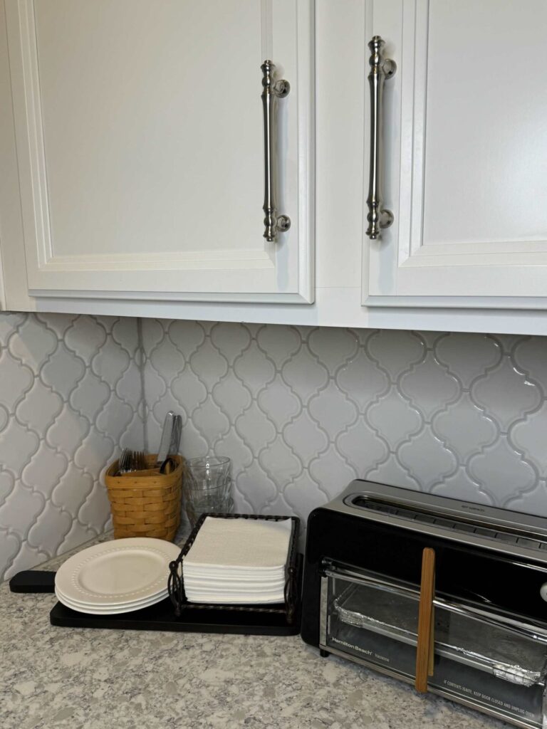 Organized counter of a butler's pantry made into a breakfast station. 