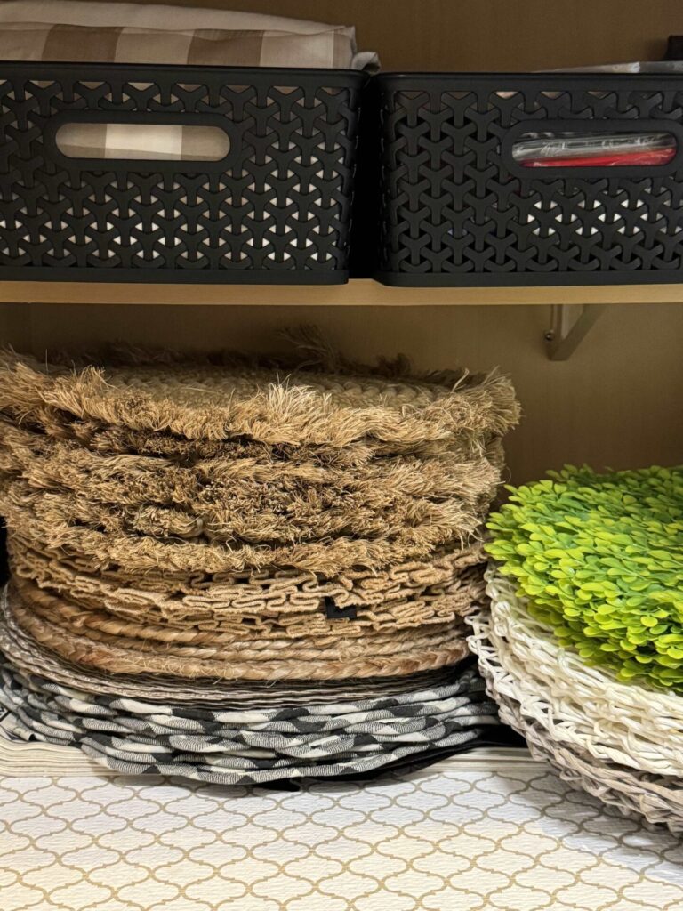 An organized cabinet in a butler's pantry. 