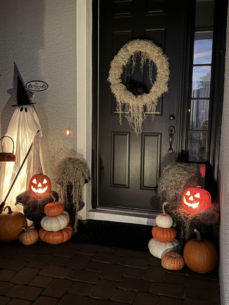 Halloween porch at night. 