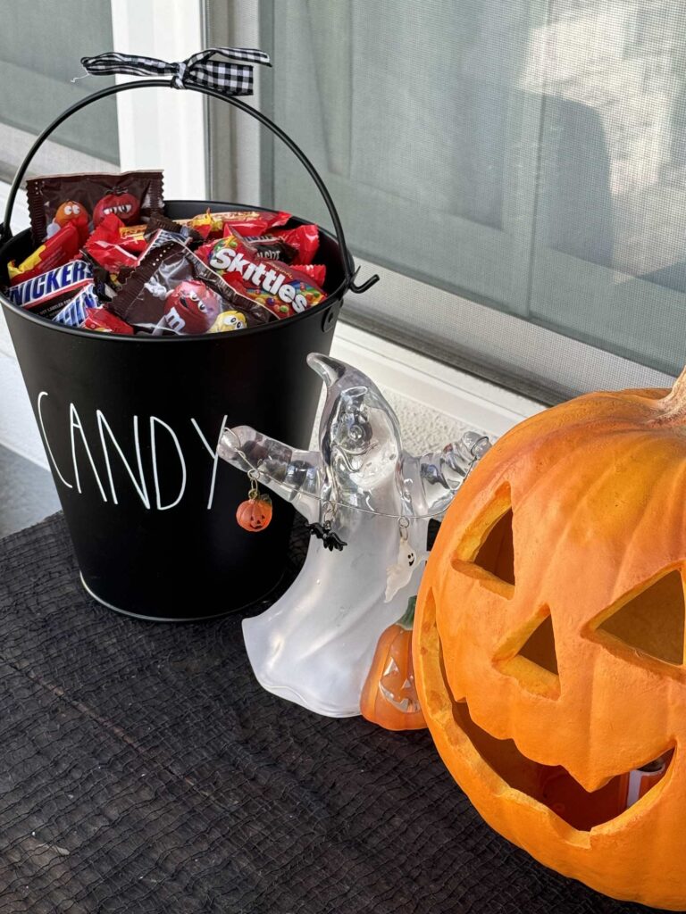 Halloween candy in a bucket. 