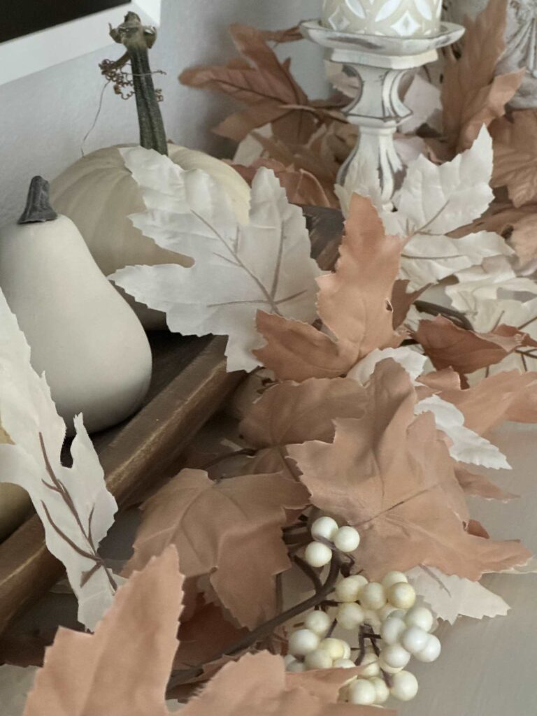 A neutral leaf garland that is the inspiration for this Fall Home Tour. 