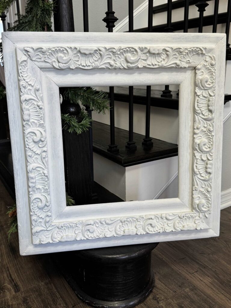 Step one to make DIY Christmas wall decor is to find a vintage frame.