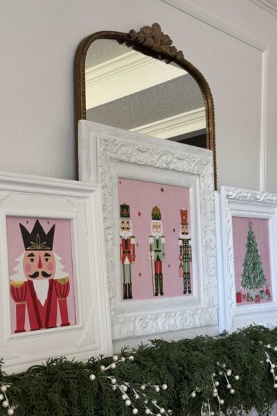 Three Christmas pictures made from gift bags.