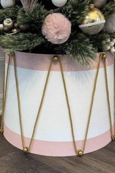 Pink, white, and gold DIY drum Christmas Tree Collar