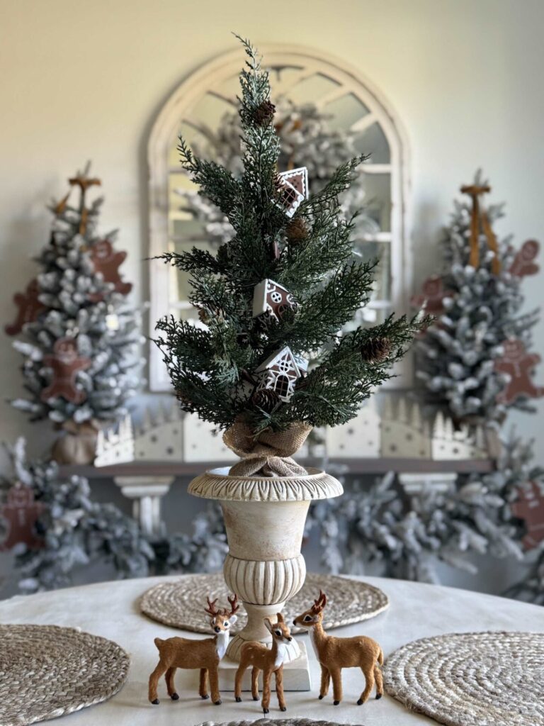 Christmas centerpiece on a table. 