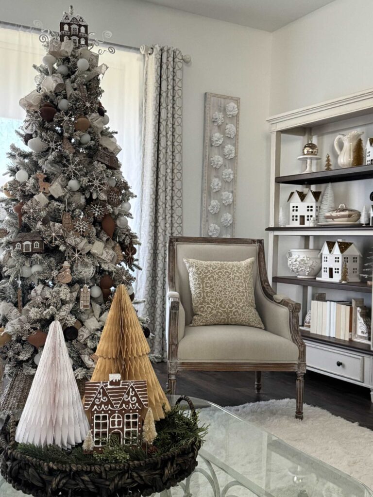 Gingerbread theme Christmas tree in a living room. 