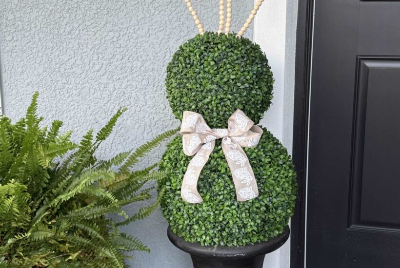 Bunny topiary made from faux boxwood balls.