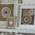 Two DIY doily wall art pieces and a small box frame with a wood applique.