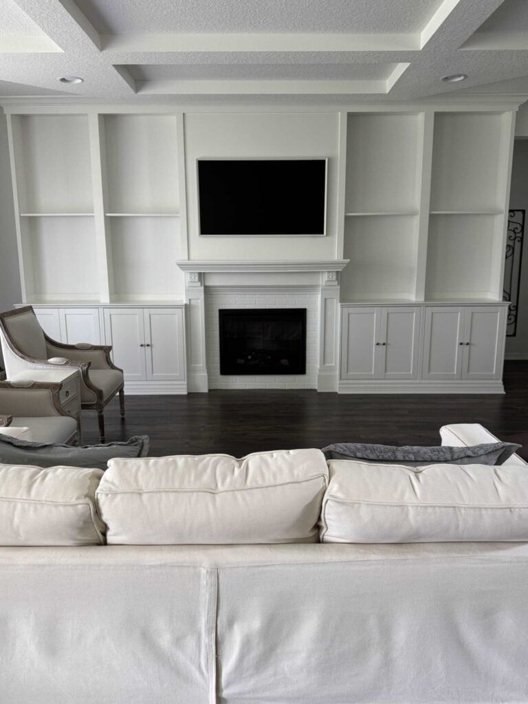 Built-in bookshelves and fireplace we created for our living room makeover. 