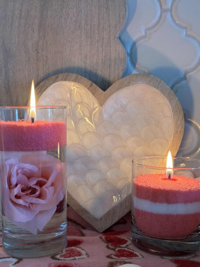 Two lit DIY candles.