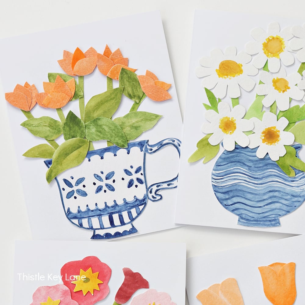 DIY flower arrangement collage notecards.